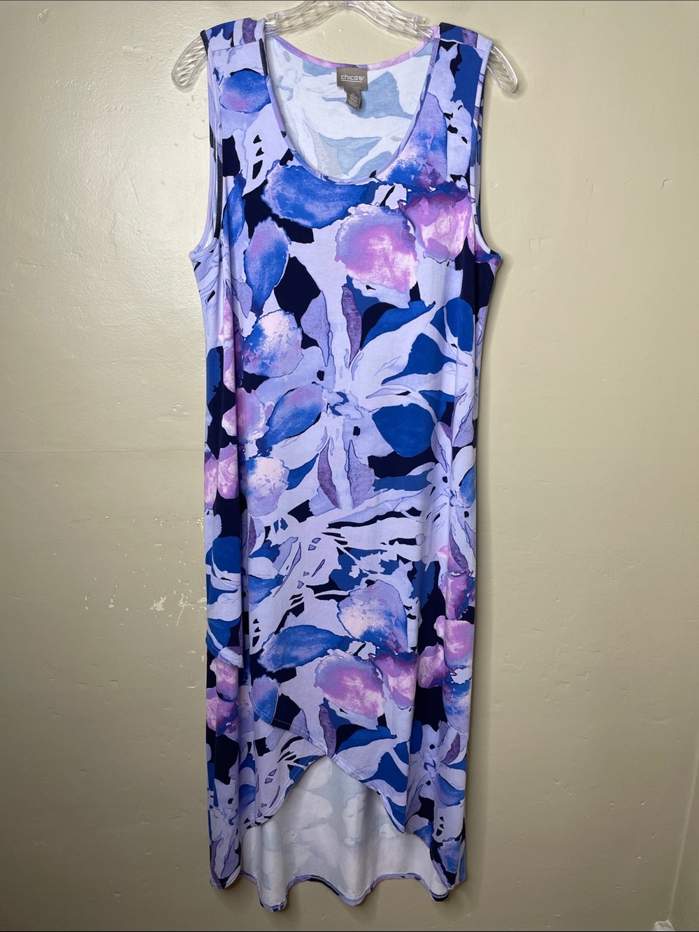 CHICO’S Watercolor Floral Casual Tulip Hem High Low Sleeveless Maxi Dress 12